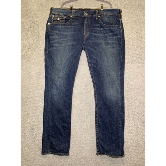 True Religion Jeans Men's 44 Blue Distressed Straight Cotton Preppy Denim Pants - Picture 1 of 7